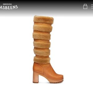 Romanian Knee Boot Swedish Hasbeens — Tall Leather Boot with Heel and Fur Trim